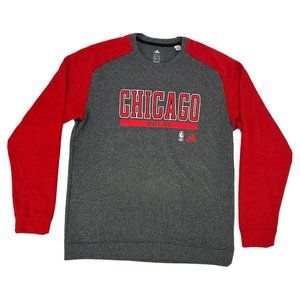 Chicago Bulls‎ adidas Shirt Men's L Gray Red Sleeves Climawarm Crew Neck NBA